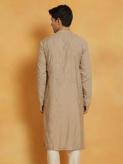 Men's Gray Silk Blend Kurta