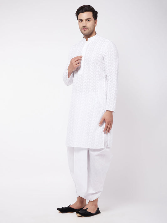 Men's White Pure Cotton Kurta And Dhoti Set