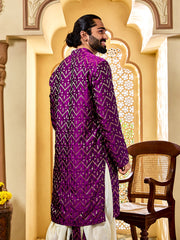 Men's Purple Silk Blend Kurta