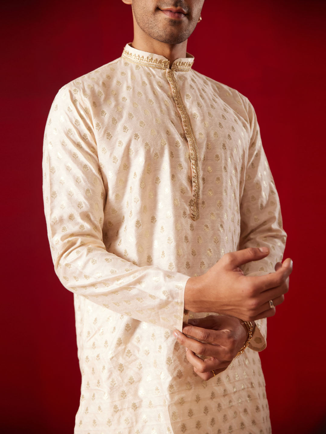 Men's Peach Silk Blend Kurta Pyjama Set