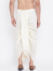 Men's Cream Silk Blend Embroidered Dhoti