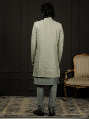 Men's Green And Olive Green Viscose Sherwani Set