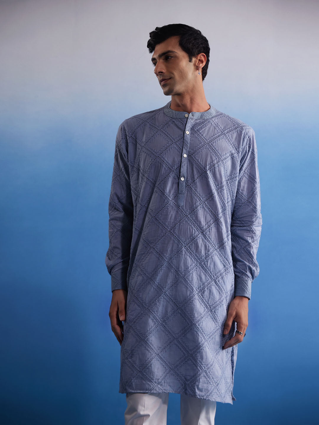 Men's Aqua Cotton Kurta