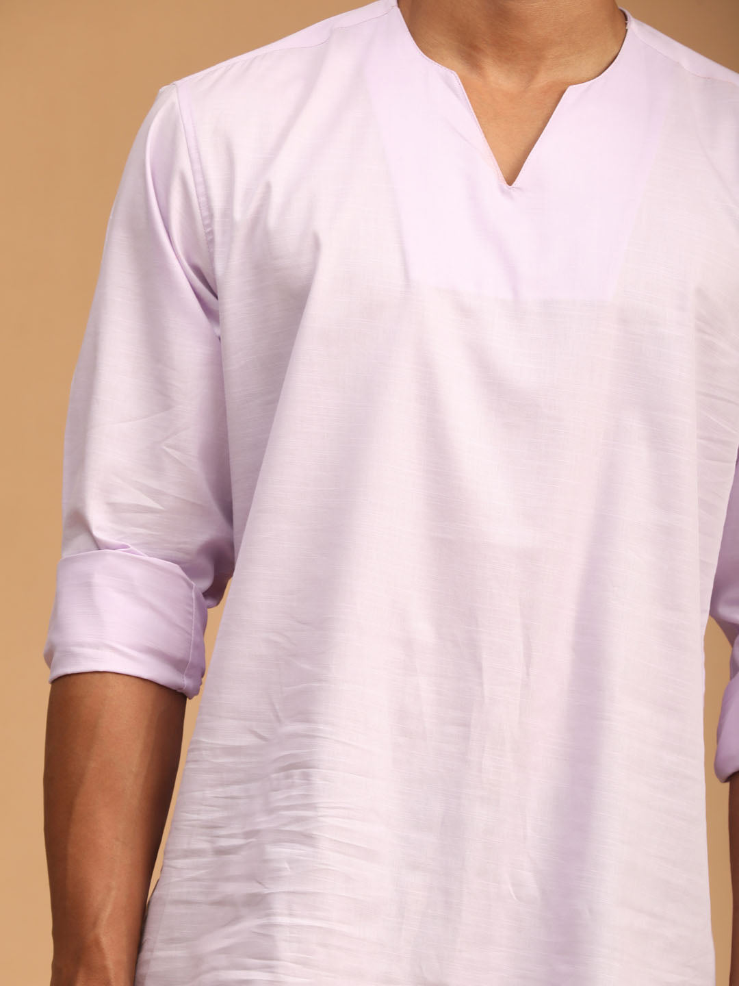 Men's Purple Cotton Blend Short Kurta