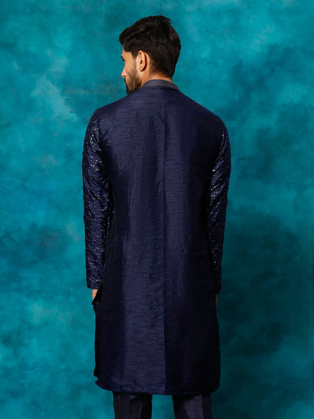 Men's Navy Blue Silk Blend Kurta