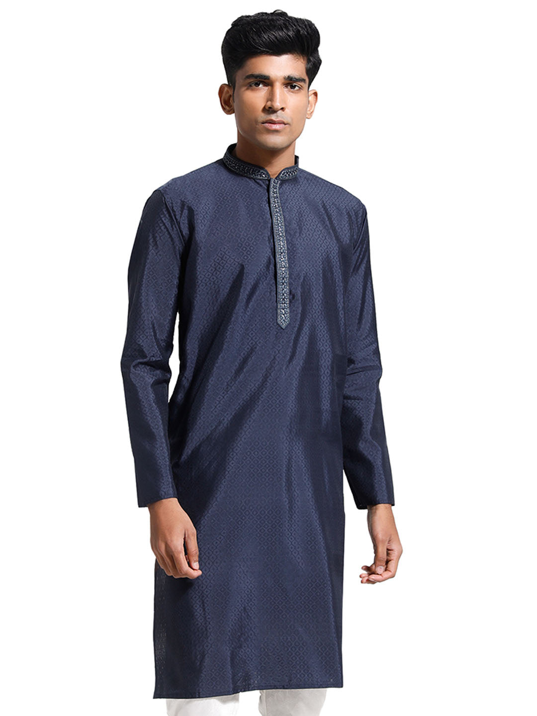 Men's Navy Blue Silk Blend Kurta