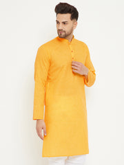 Men's Yellow Cotton Blend Kurta