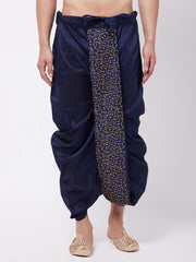 Men's Navy Blue Silk Blend Embroidered Dhoti