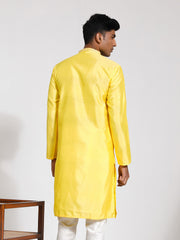 Men's Yellow Silk Blend Kurta