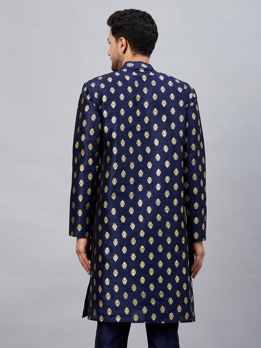 Men's Navy Blue Dupion Silk Kurta