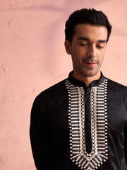 Men's Black Moonga Silk Kurta