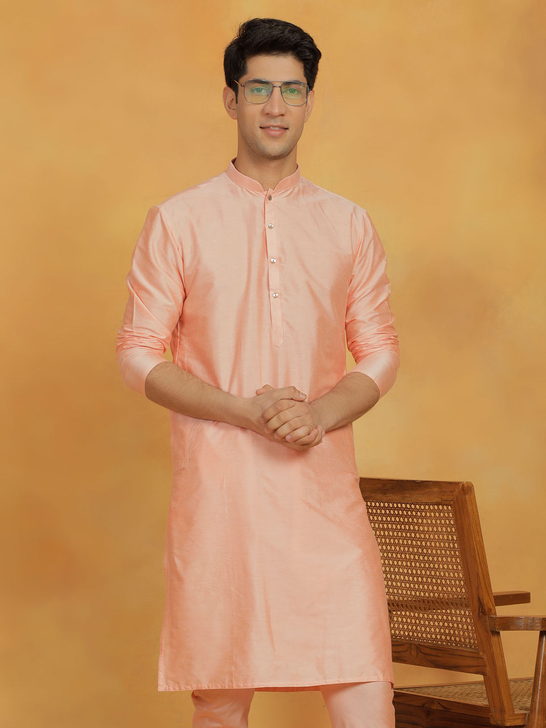 Men's Peach Viscose Kurta