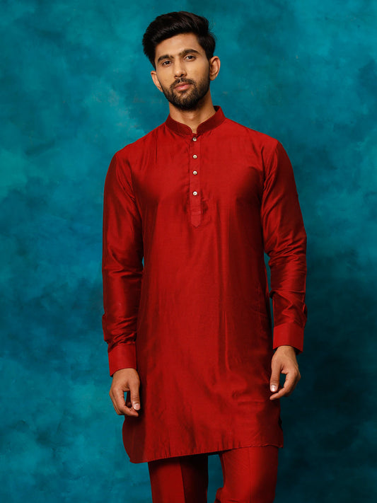 Men's Maroon Viscose Kurta