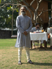 Men's Gray Cotton Blend Kurta