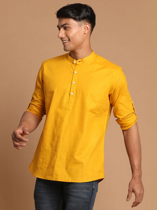 Men's Mustard Cotton Blend Short Kurta