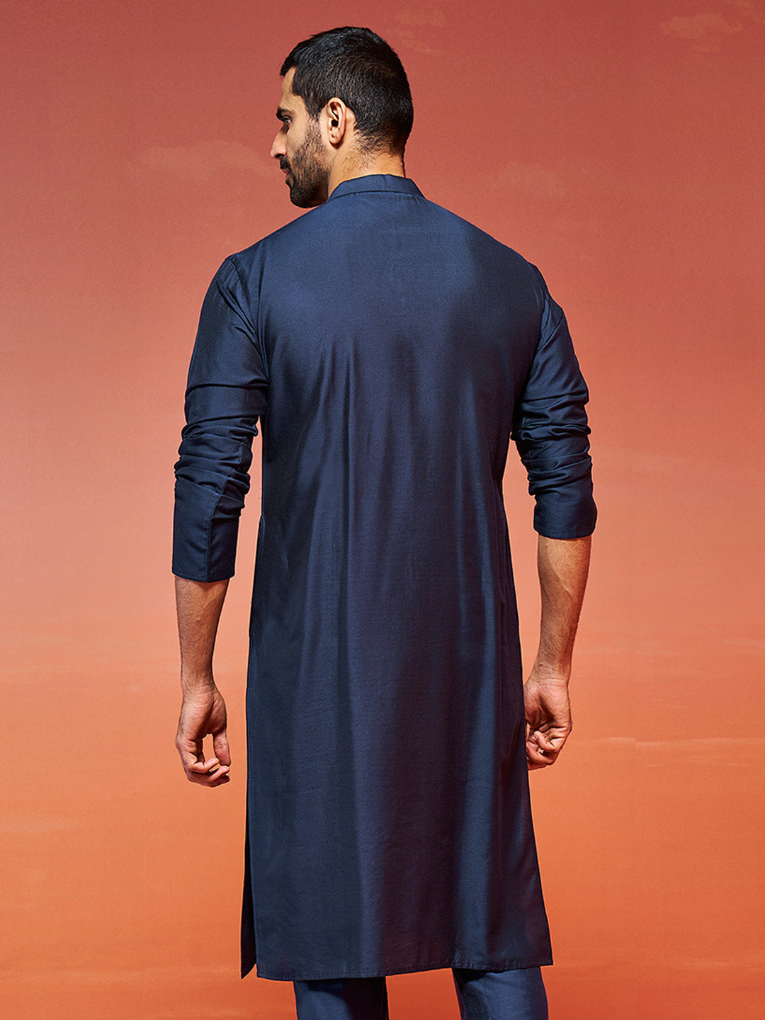 Men's Navy Blue Viscose Kurta