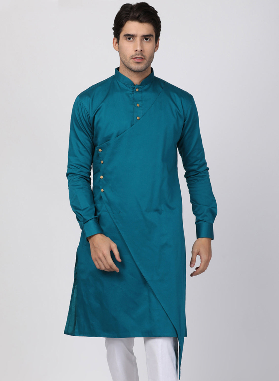 Men Green Cotton Cotton Satin Kurta