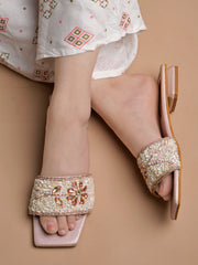 Shoetopia Embellished Rose-Gold Flats For Women & Girls