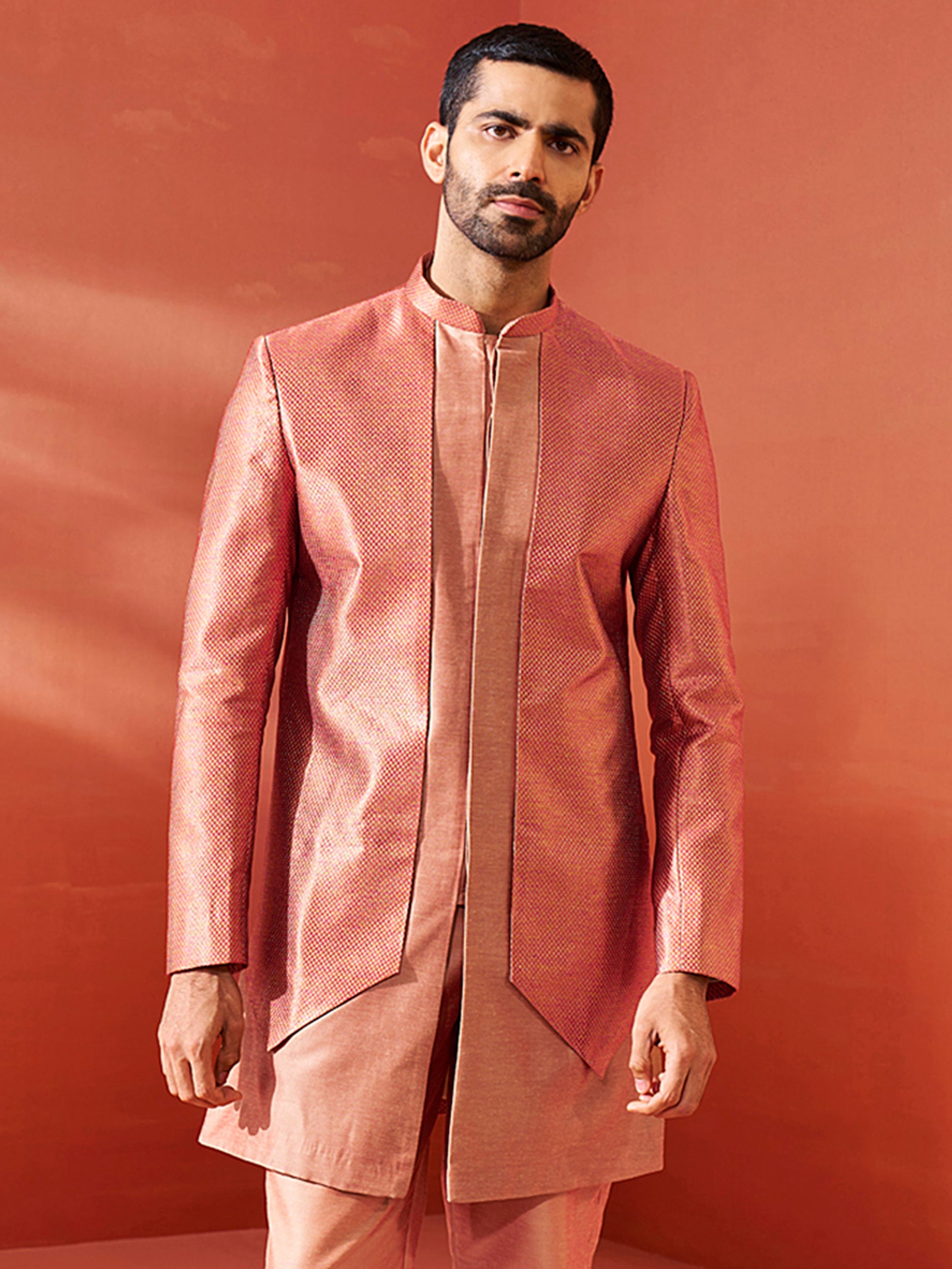 Men's Rust Silk Blend Sherwani Only Top