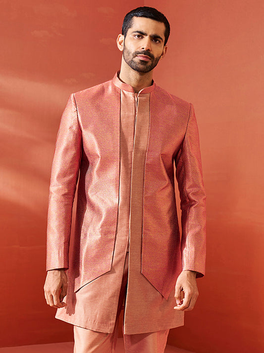 Men's Rust Silk Blend Sherwani Only Top