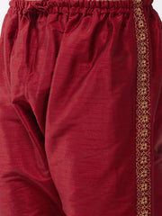 Men's Maroon Silk Blend Embroidered Pyjama