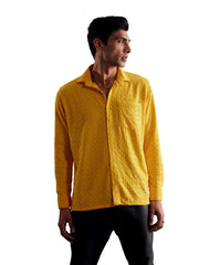 Men's Yellow Rayon Ethnic Shirt