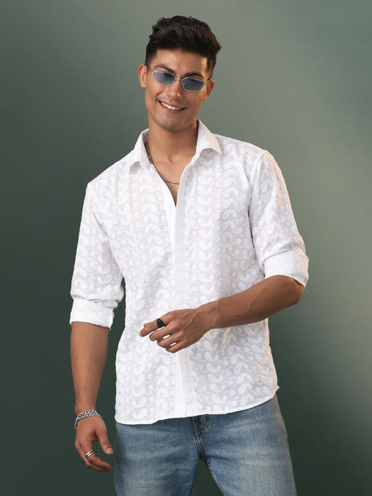 Men's White Cotton Ethnic Shirt