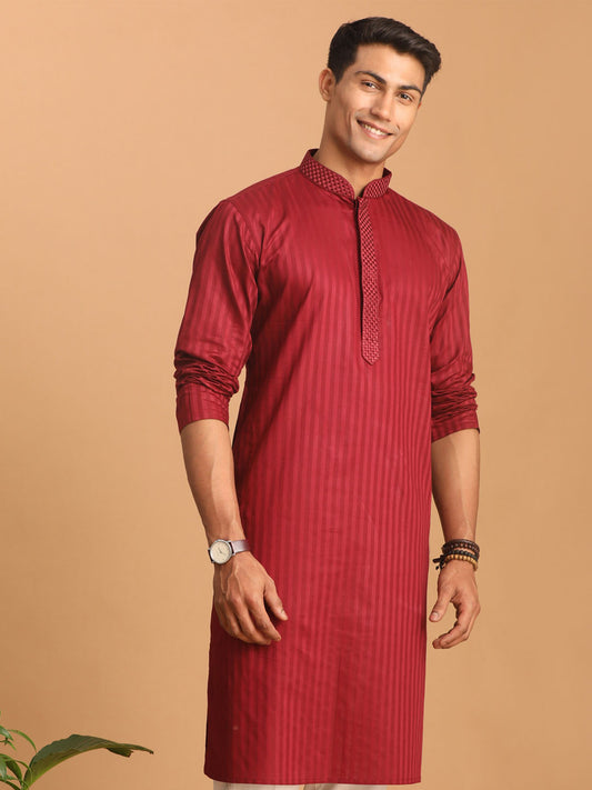 Men's Maroon Cotton Blend Kurta