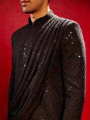 Men's Black Silk Blend Sherwani Only Top