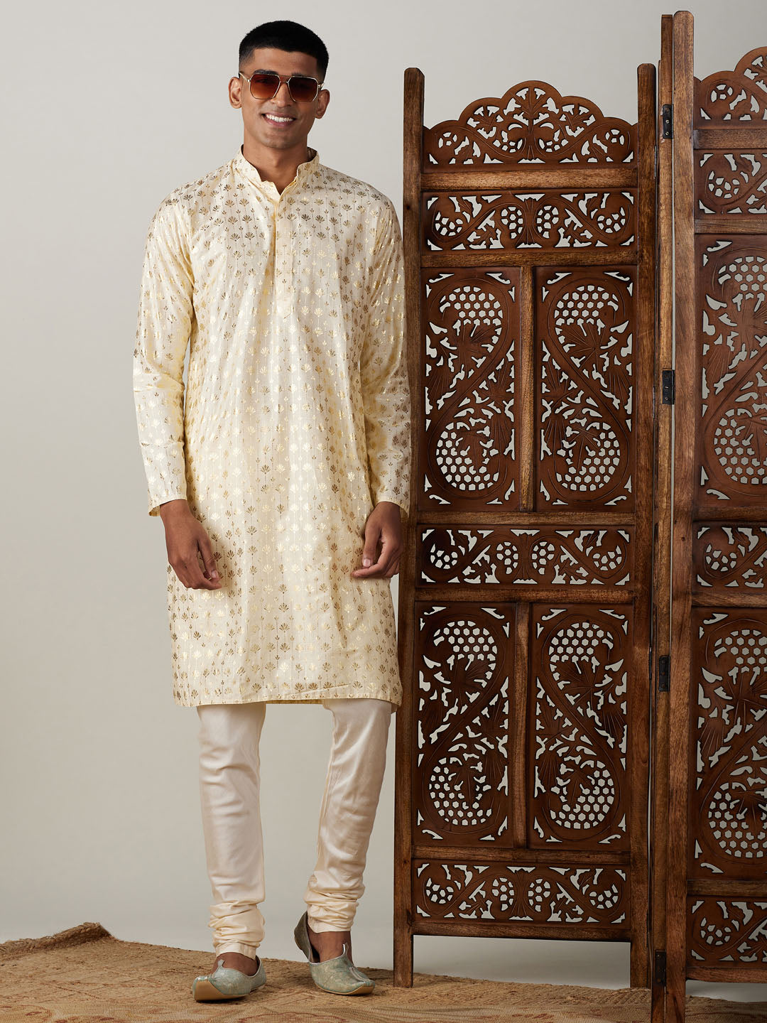 Men's Gold Viscose Kurta