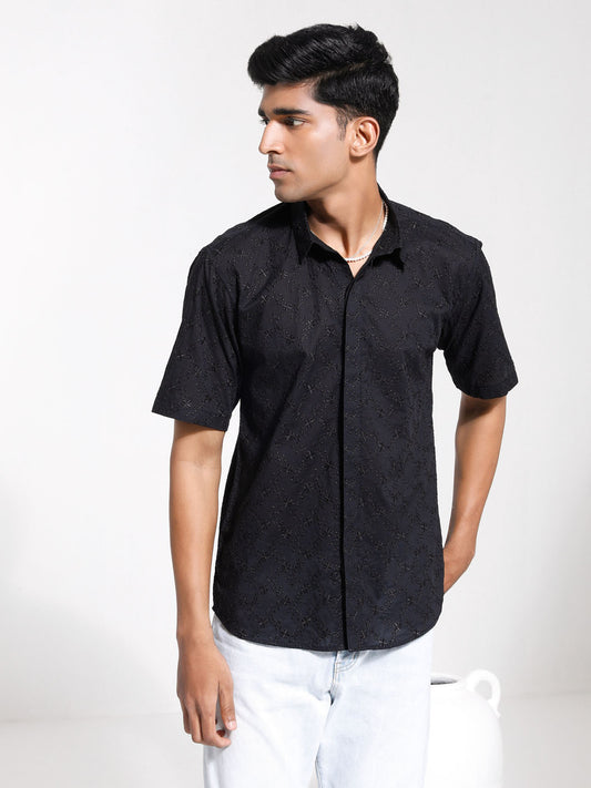 Men's Black Cotton Ethnic Shirt