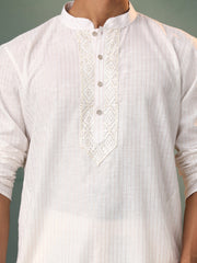 Men's White Cotton Kurta Pyjama Set