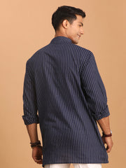 Men's Navy Blue Cotton Short Kurta