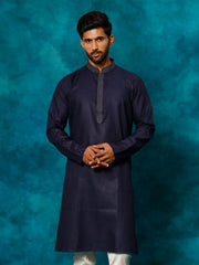 Men's Navy Blue Cotton Blend Kurta