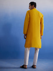 Men's Mustard And White Pure Cotton Kurta Pyjama Set