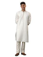 Men's White Cotton Blend Kurta Pyjama Set