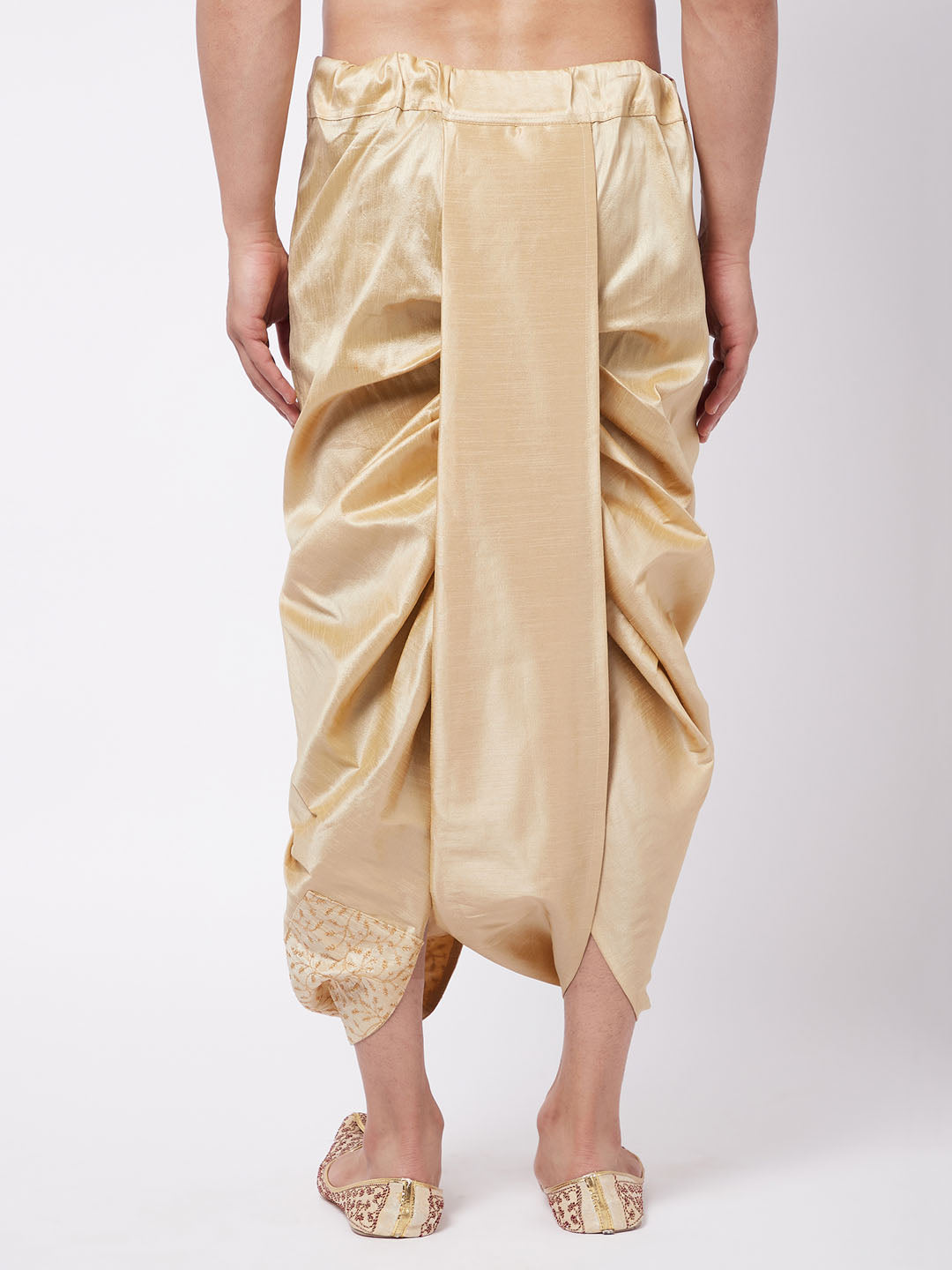 Men's Gold Silk Blend Embroidered Dhoti