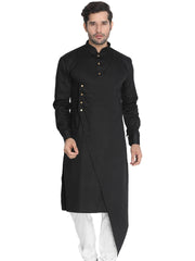 Men Black Cotton Cotton Satin Kurta