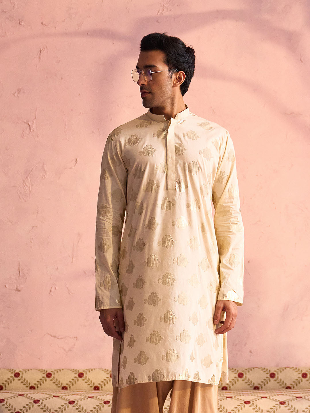 Men's Gold Viscose Kurta