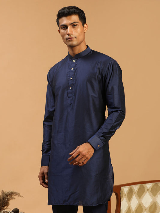 Men's Navy Blue Viscose Kurta