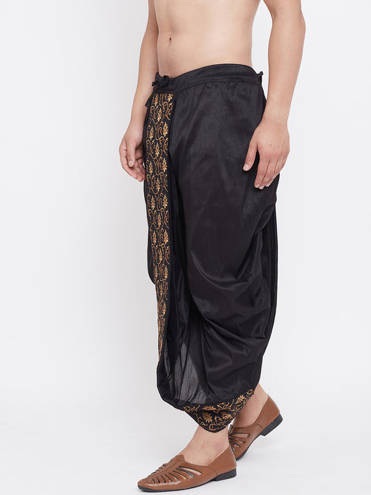 Men's Black Silk Blend Embroidered Dhoti