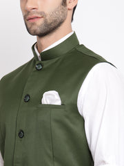 Men's Green Cotton Silk Nehru Jacket