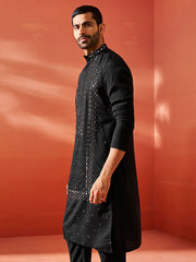 Men's Black Silk Blend Kurta