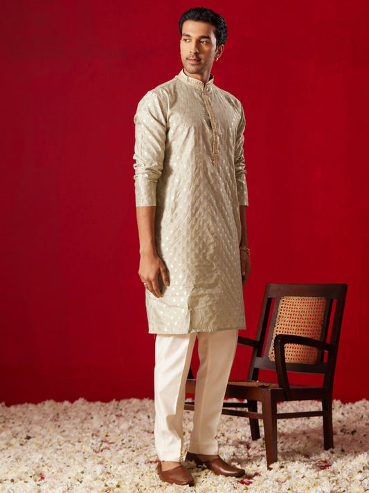 Men's Green Silk Blend Kurta Pyjama Set