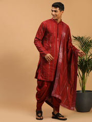 Men's Maroon Viscose Kurta and Dhoti Set