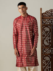 Men's Maroon Viscose Kurta