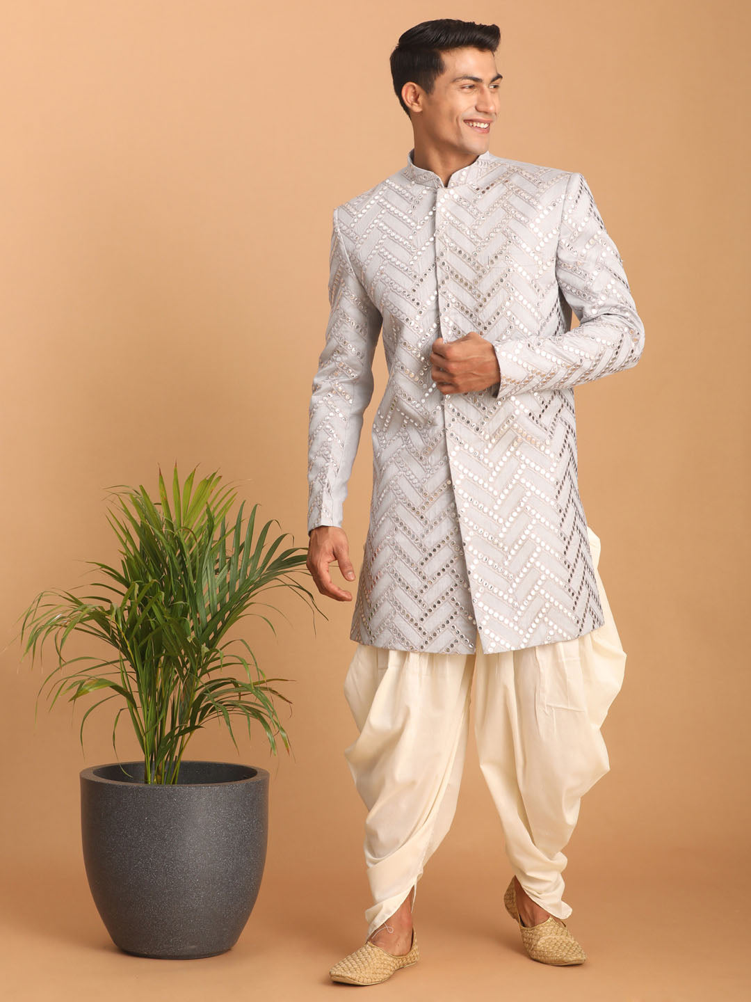 Men's Aqua Silk Blend Sherwani Set