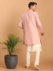 Men's Pink And Cream Silk Blend Ethnic Combo Set