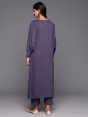 Women Violet Angrakha Style A-Line Kurta Paired Wth Tonal Bottom