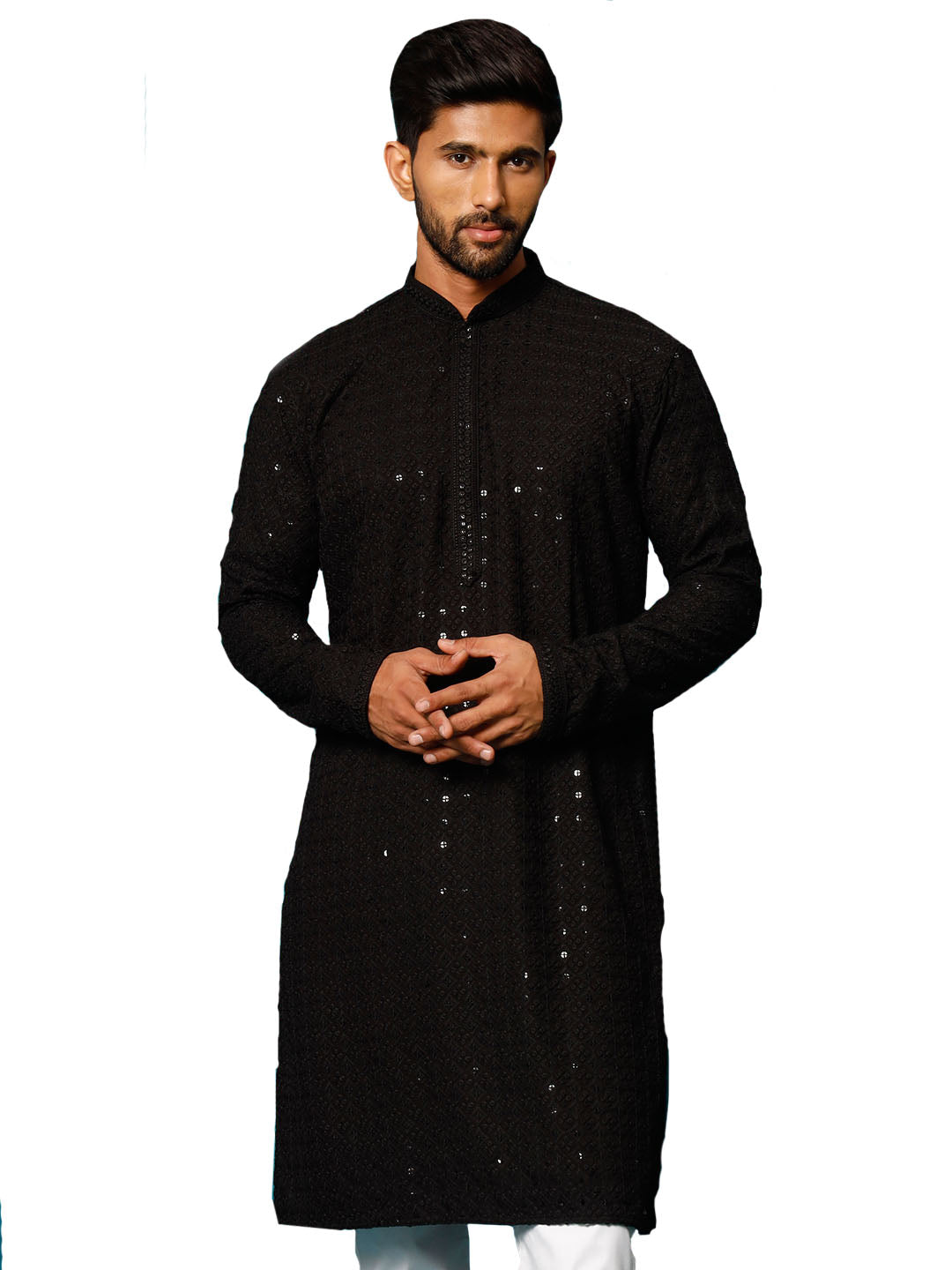 Men's Black Rayon Cotton Kurta